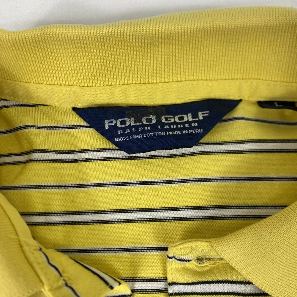 Polo Ralph Lauren Polo Golf‎ Shirt Mens Large Yellow Stripe Pima Cotton Classic